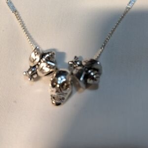 *New* 925 Sterling Chain with Skull and Fly Pendant Choker Necklace